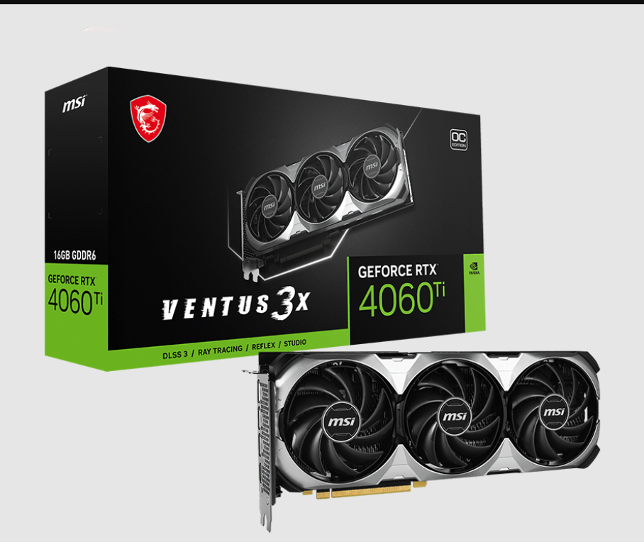  nVIDIA GeForce RTX 4060 Ti VENTUS 3X 16G OC<br>Boost Clock: 2610 MHz, 1x HDMI/ 3x DP, Max Resolution: 7680 x 4320, 1x 8-Pin Connector, Recommended: 550W  